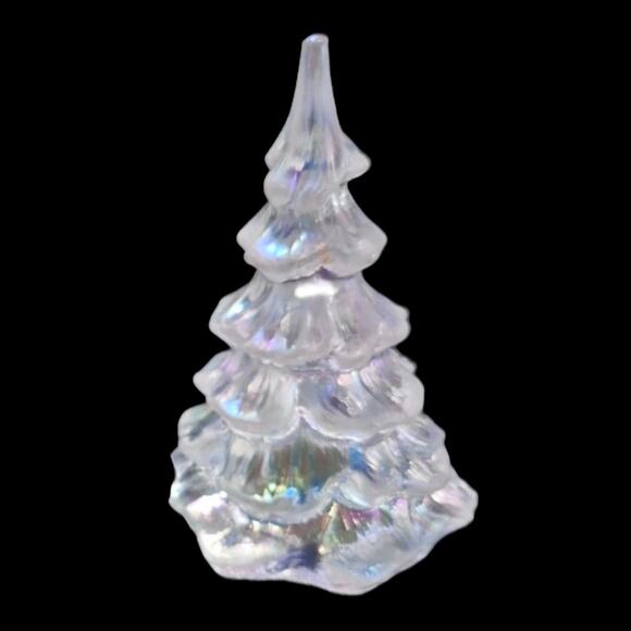American Fenton Glass CHRISTMAS TREE Medium 4" Iridescent Color Gloss White VTG - Picture 6 of 7